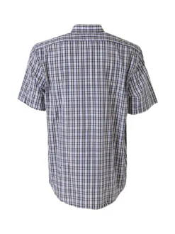 Mrhope Camicia da uomo in cotone a maniche corte con stampa a quadri e taschino - blu
