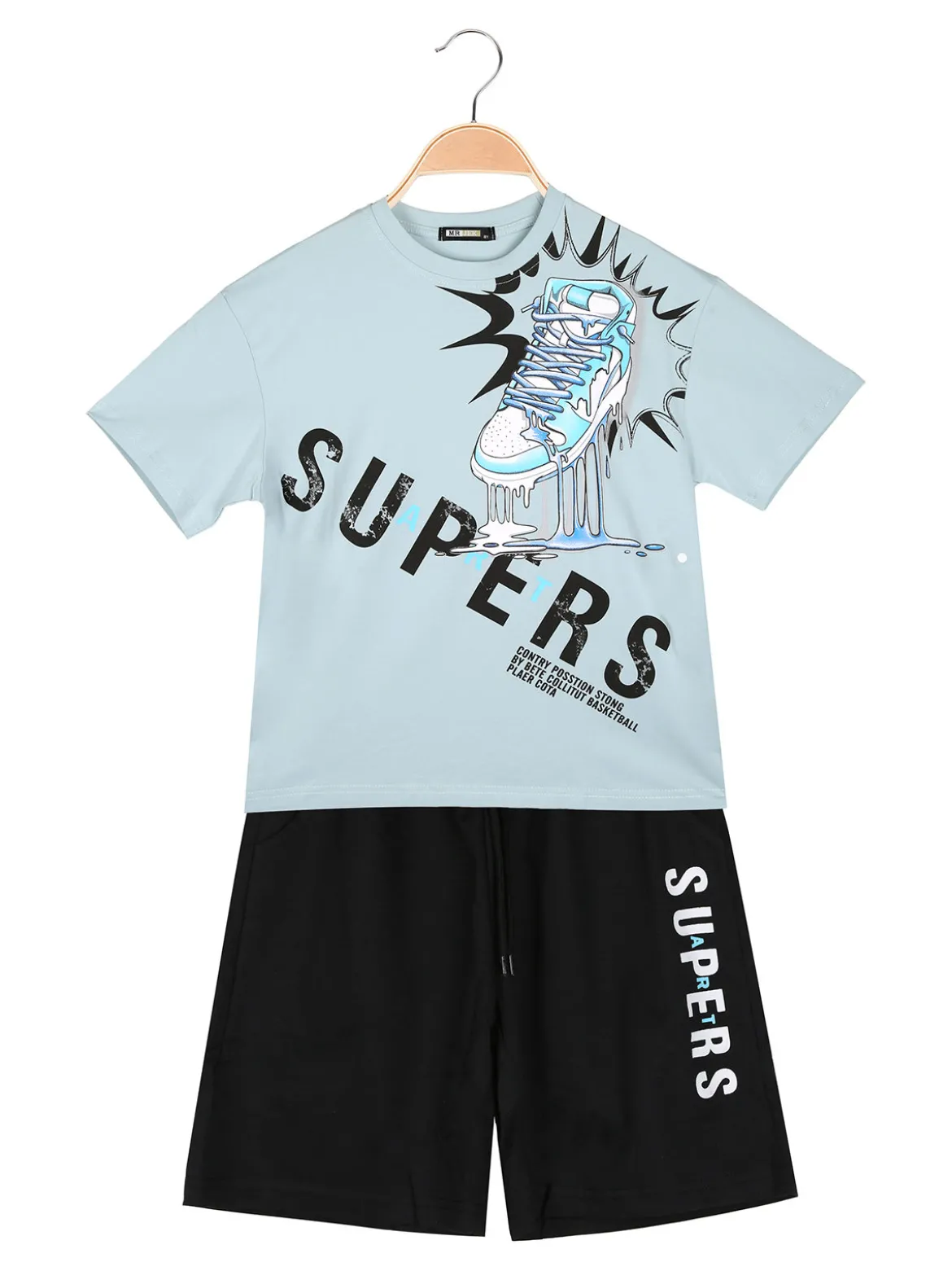 Mr Jek Completo corto da bambino in cotone con t-shirt e bermuda - azzurro