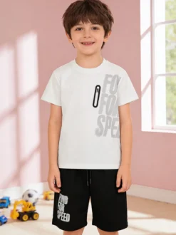 Mr Jek Completo corto da ragazzo con t-shirt e bermuda - bianco