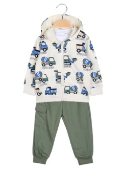 Mr Jek Completo 3 pezzi da neonato con cappuccio e zip - beige