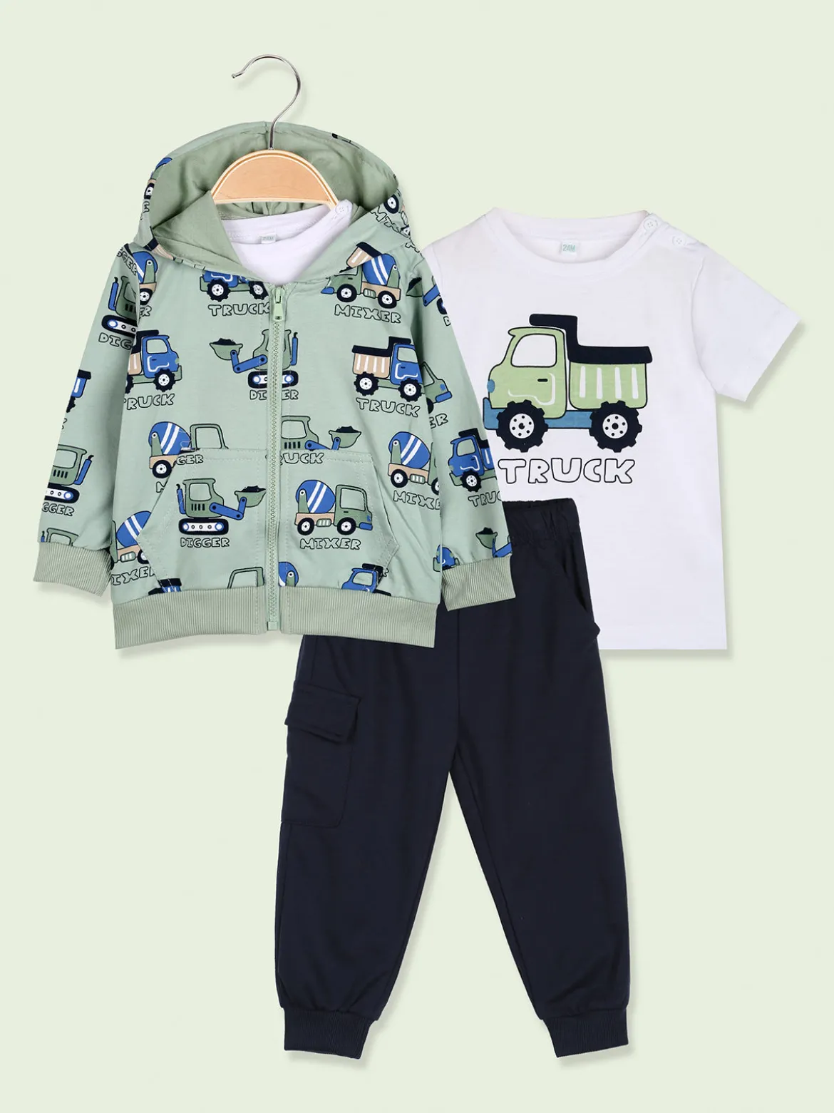 Mr Jek Completo 3 pezzi da neonato con cappuccio e zip - verde chiaro