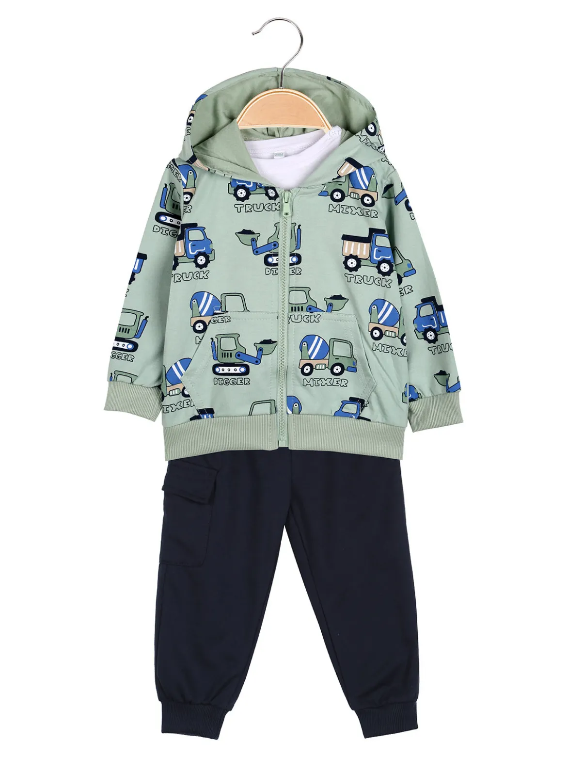 Mr Jek Completo 3 pezzi da neonato con cappuccio e zip - verde chiaro