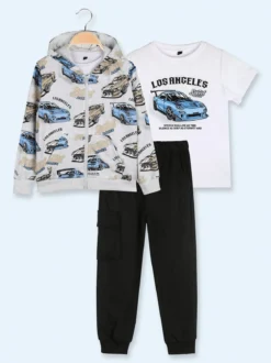 Mr Jek Completo tuta 3 pezzi da bambino con cappuccio e zip - grigio chiaro