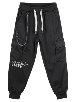 Mr Jek Pantaloni cargo da bambino con coulisse e catena decorativa - nero