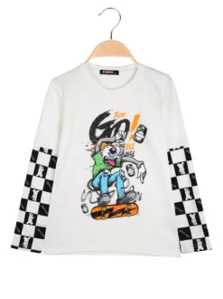 Mr Jek T-shirt da bambino a maniche lunghe stampate - bianco