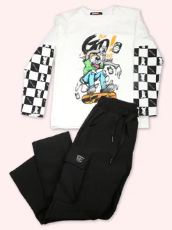 Mr Jek T-shirt da bambino a maniche lunghe stampate - bianco