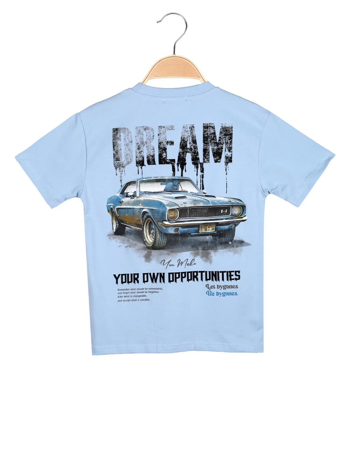 Mr Jek T-shirt da ragazzo in cotone con stampa davanti e dietro - azzurro