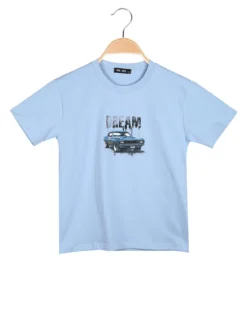 Mr Jek T-shirt da ragazzo in cotone con stampa davanti e dietro - azzurro