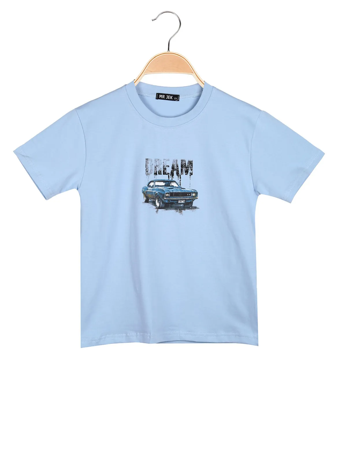 Mr Jek T-shirt da ragazzo in cotone con stampa davanti e dietro - azzurro