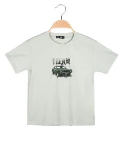 Mr Jek T-shirt da ragazzo in cotone con stampa davanti e dietro - verde chiaro