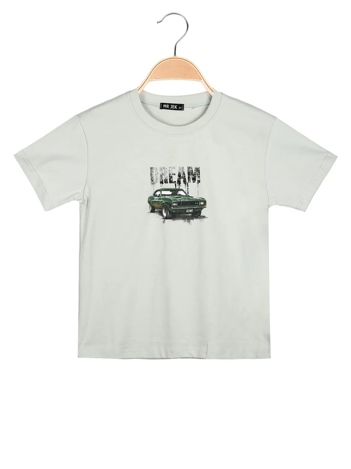Mr Jek T-shirt da ragazzo in cotone con stampa davanti e dietro - verde chiaro