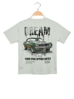 Mr Jek T-shirt da ragazzo in cotone con stampa davanti e dietro - verde chiaro