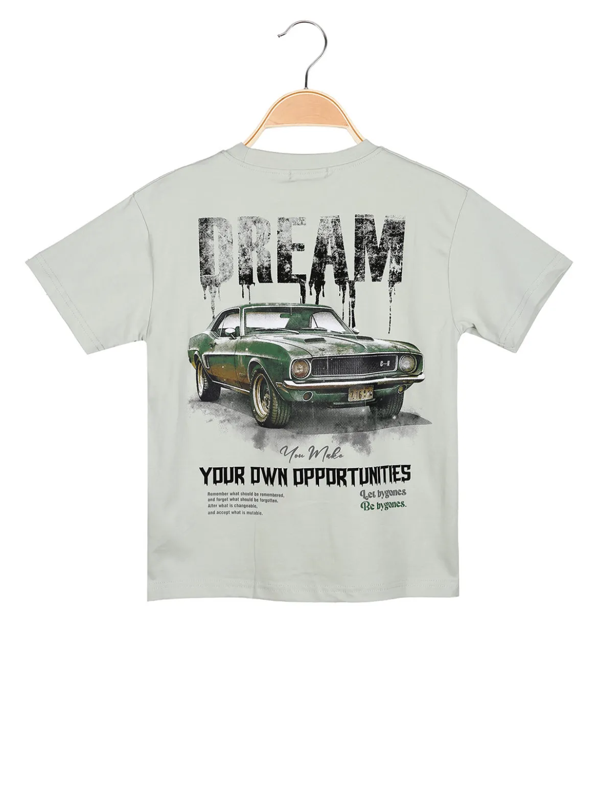 Mr Jek T-shirt da ragazzo in cotone con stampa davanti e dietro - verde chiaro