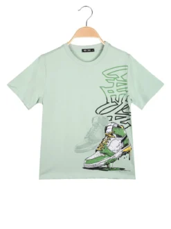 Mr Jek T-shirt da ragazzo in cotone con stampa - verde chiaro