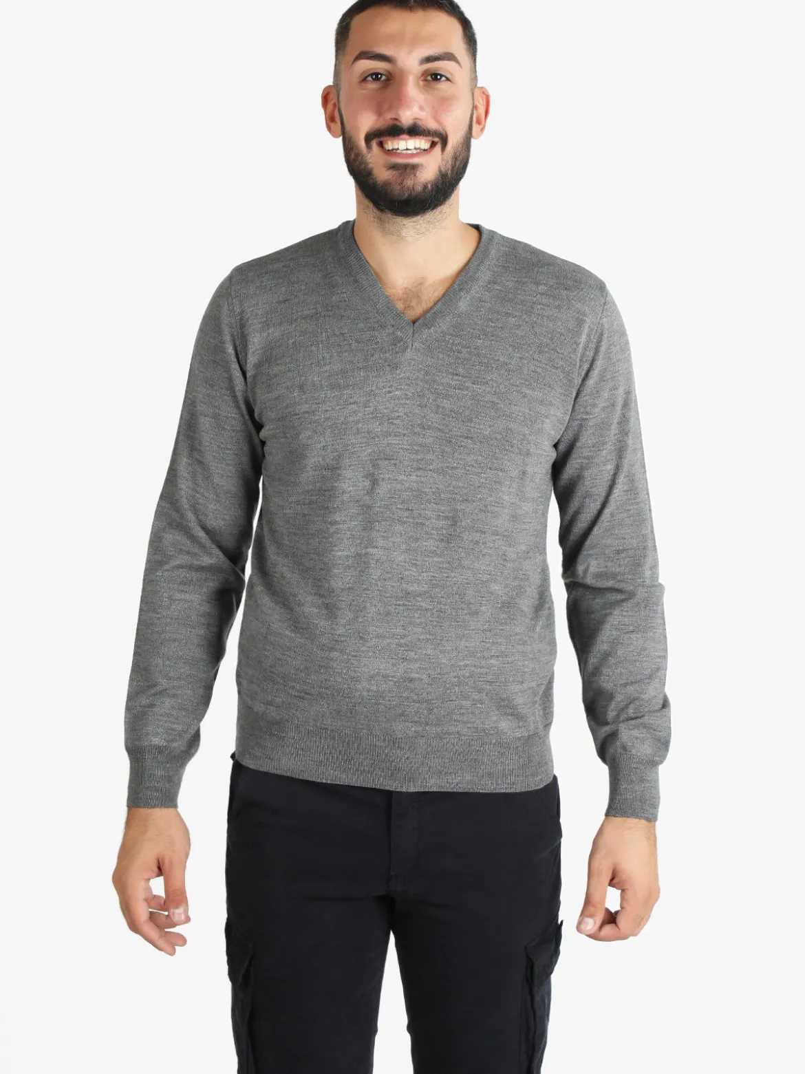 Mv Pullover da uomo misto lana con scollo a V