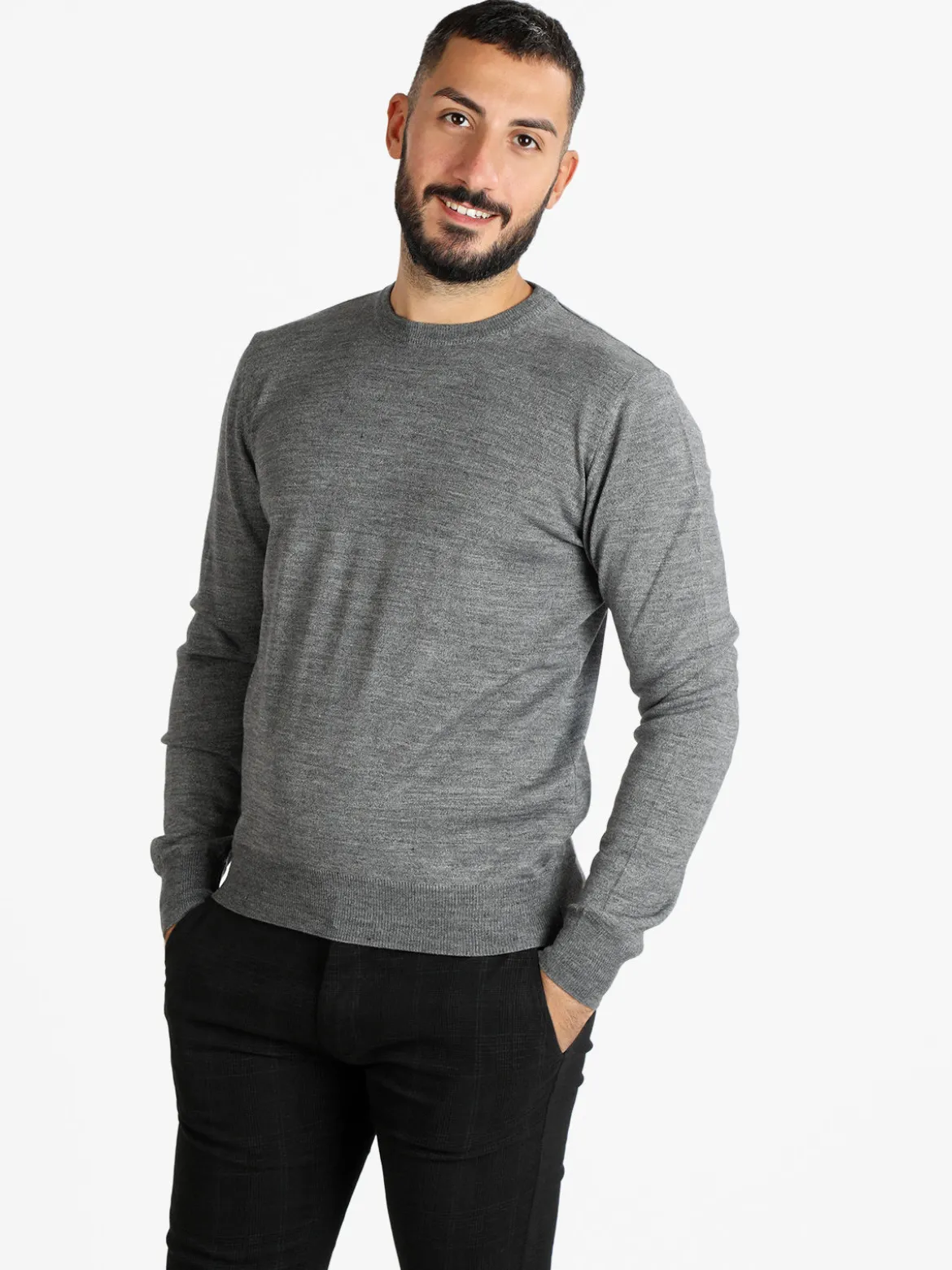 Mv Pullover da uomo misto lana girocollo