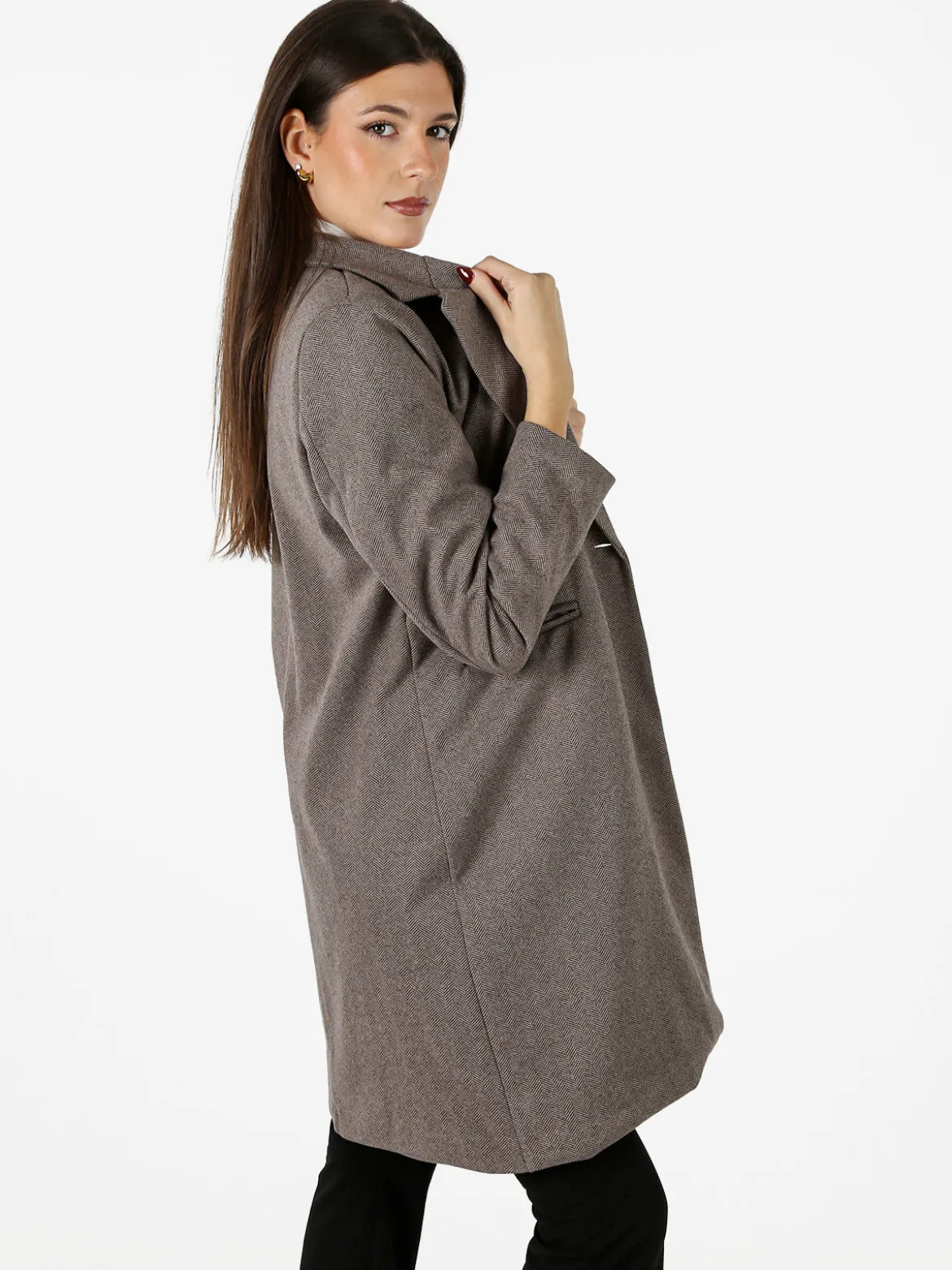 My Station Cappotto donna spigato in simil lana - taupe