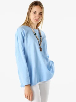 My Style Felpa oversize da donna in misto cotone con collana - azzurro