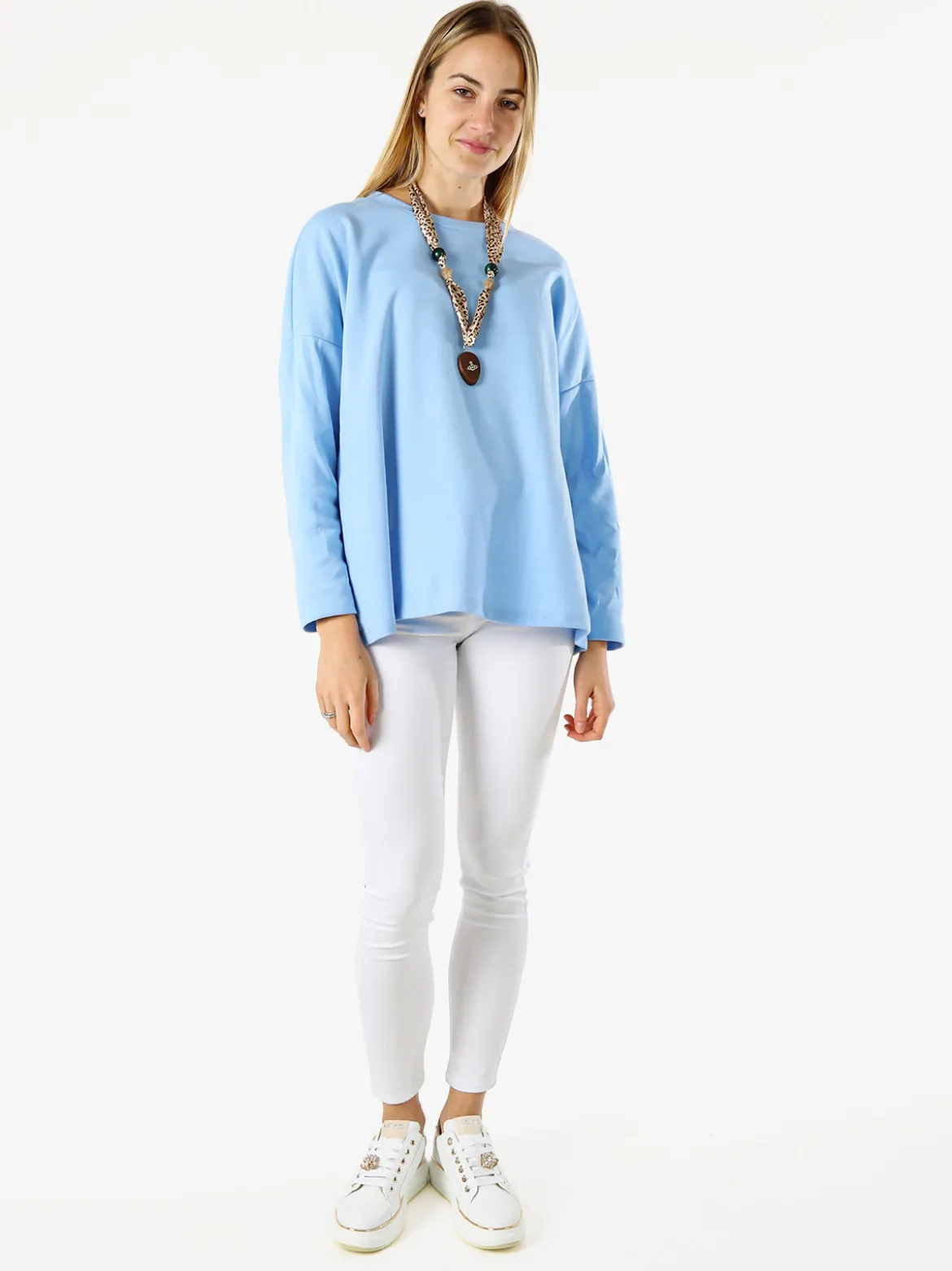 My Style Felpa oversize da donna in misto cotone con collana - azzurro