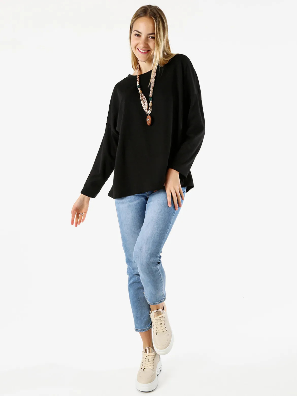 My Style Felpa oversize da donna in misto cotone con collana - nero