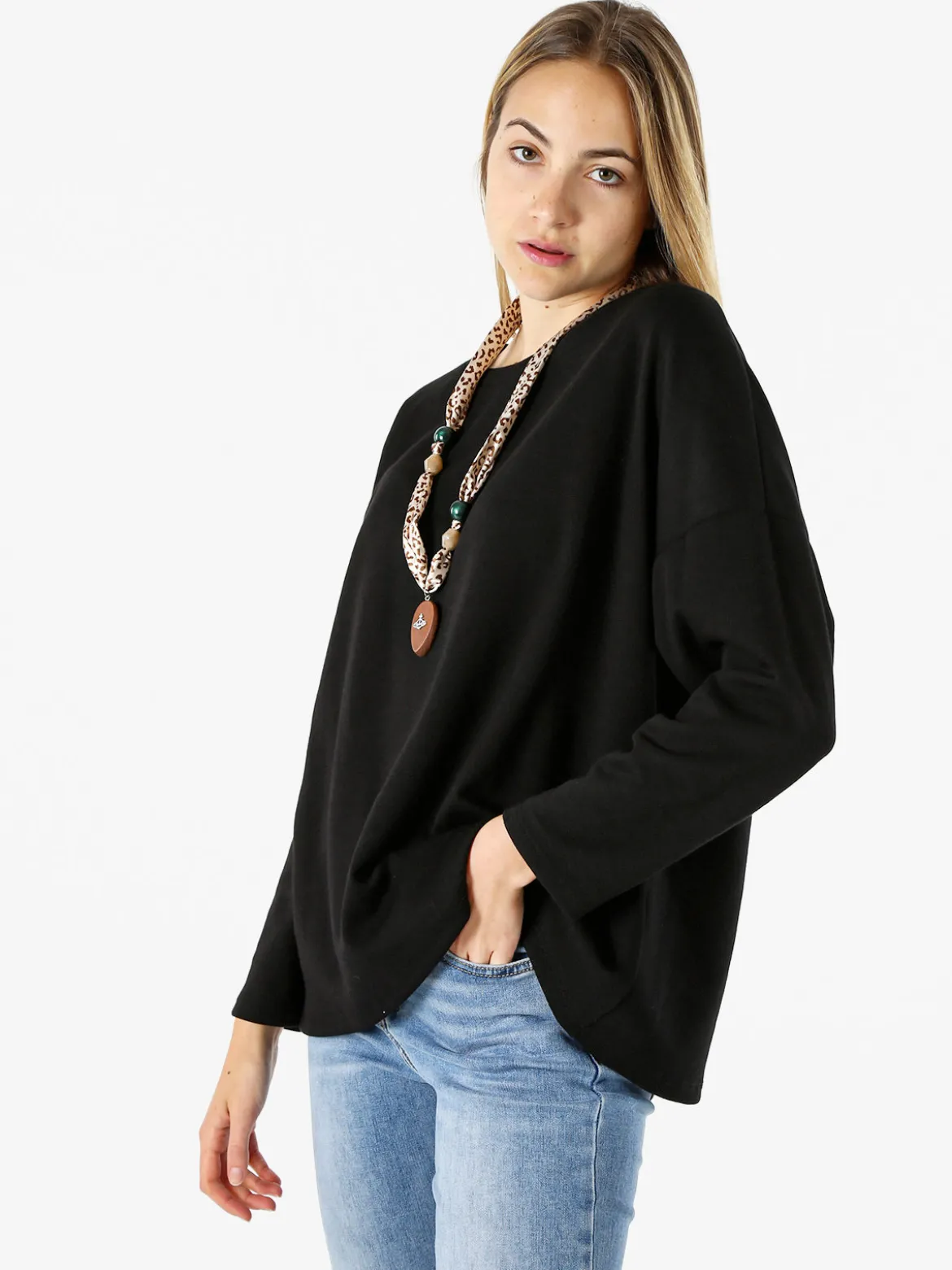 My Style Felpa oversize da donna in misto cotone con collana - nero