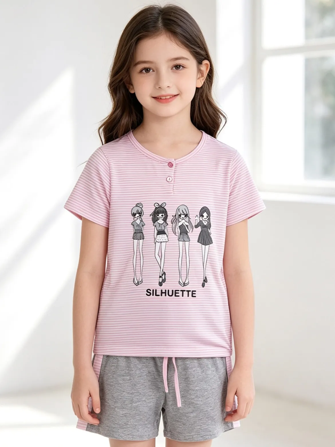 Nacshua Pigiama corto da bambina in cotone