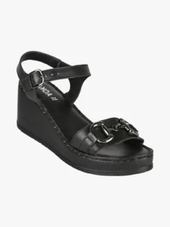 Nakoa Sandali donna in pelle con zeppa e plateau