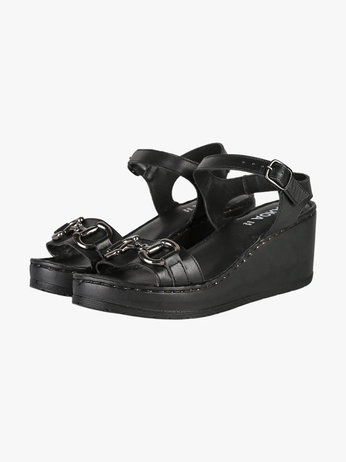 Nakoa Sandali donna in pelle con zeppa e plateau