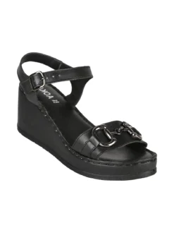 Nakoa Sandali donna in pelle con zeppa e plateau