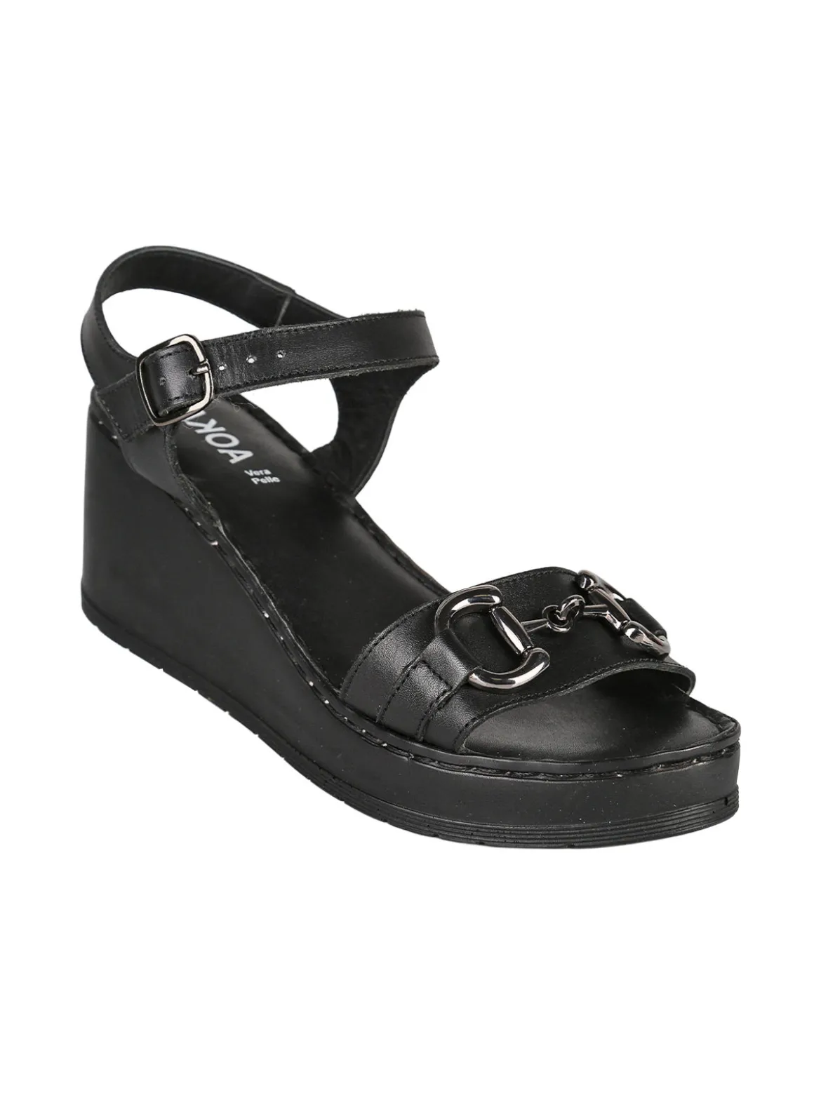 Nakoa Sandali donna in pelle con zeppa e plateau