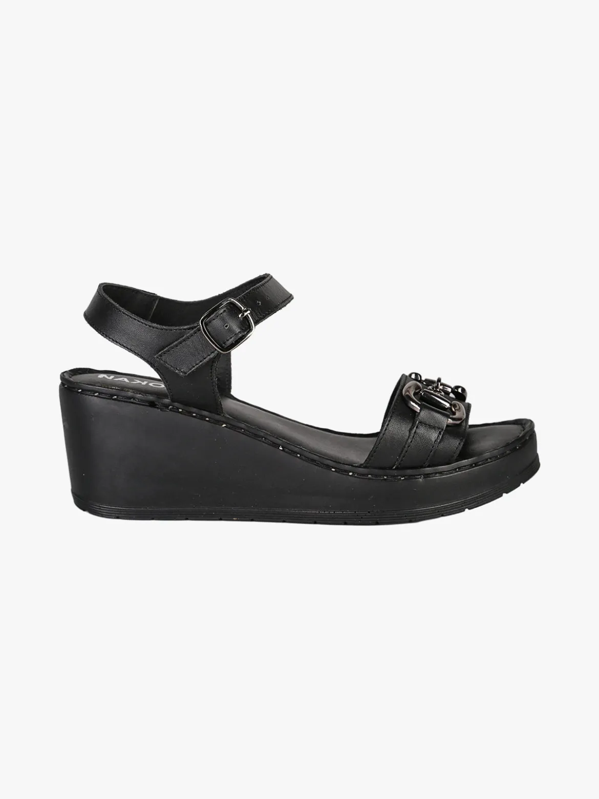 Nakoa Sandali donna in pelle con zeppa e plateau