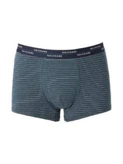 Navigare Boxer da uomo in cotone con stampa a righe sottili - blu scuro