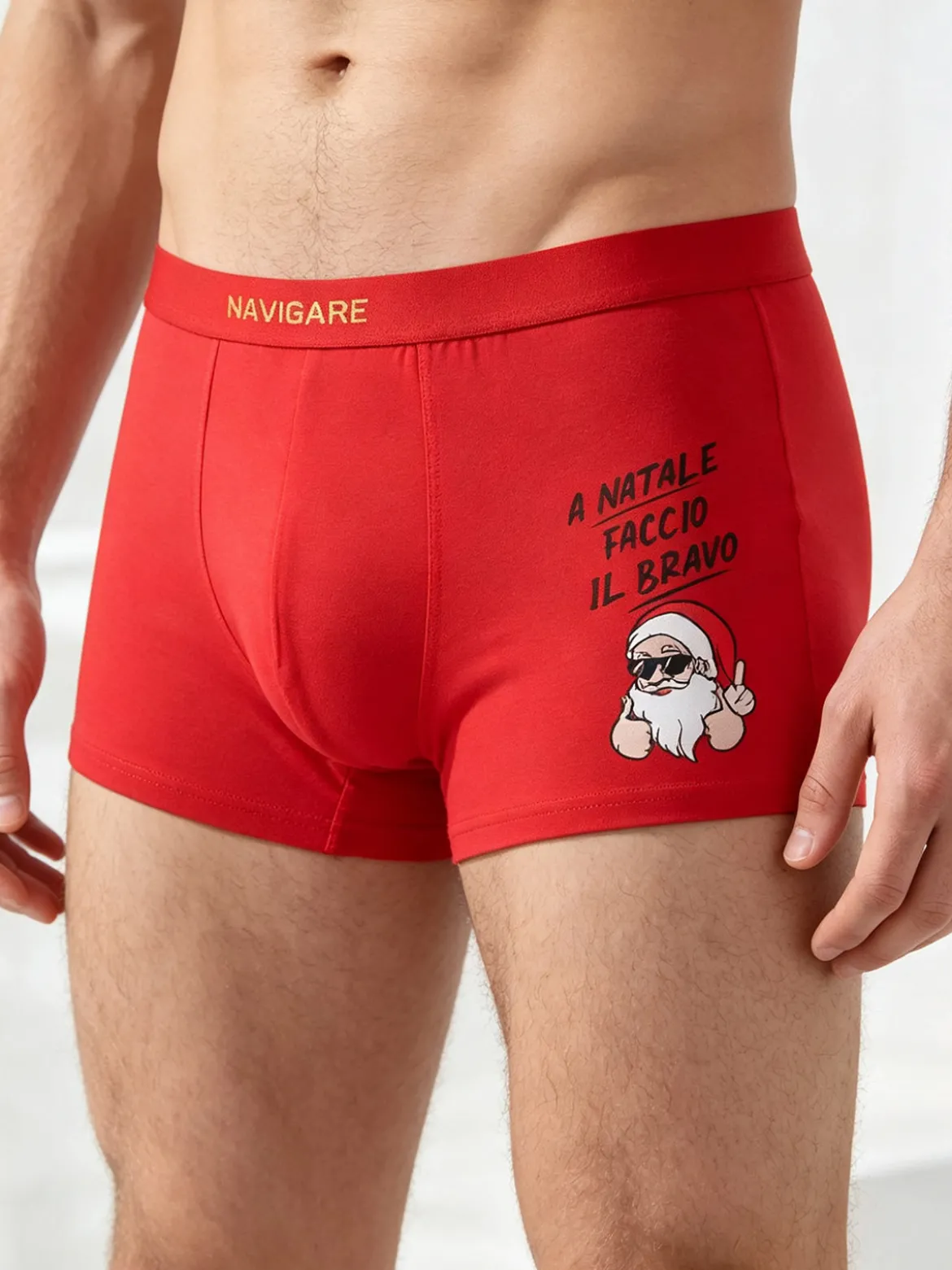 Navigare Boxer natalizio da uomo in cotone - rosso