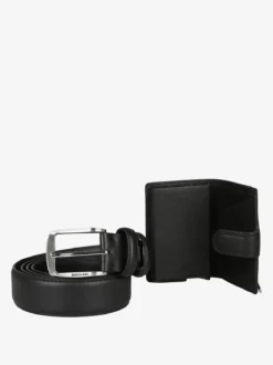 Navigare Confezione regalo da uomo con cintura e portatessere in pelle - nero