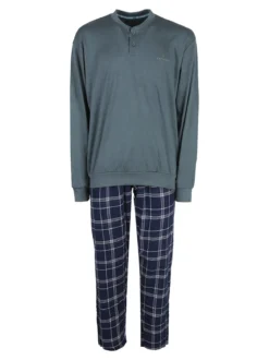 Navigare Pigiama da uomo in cotone interlock con pantaloni a quadri - militare