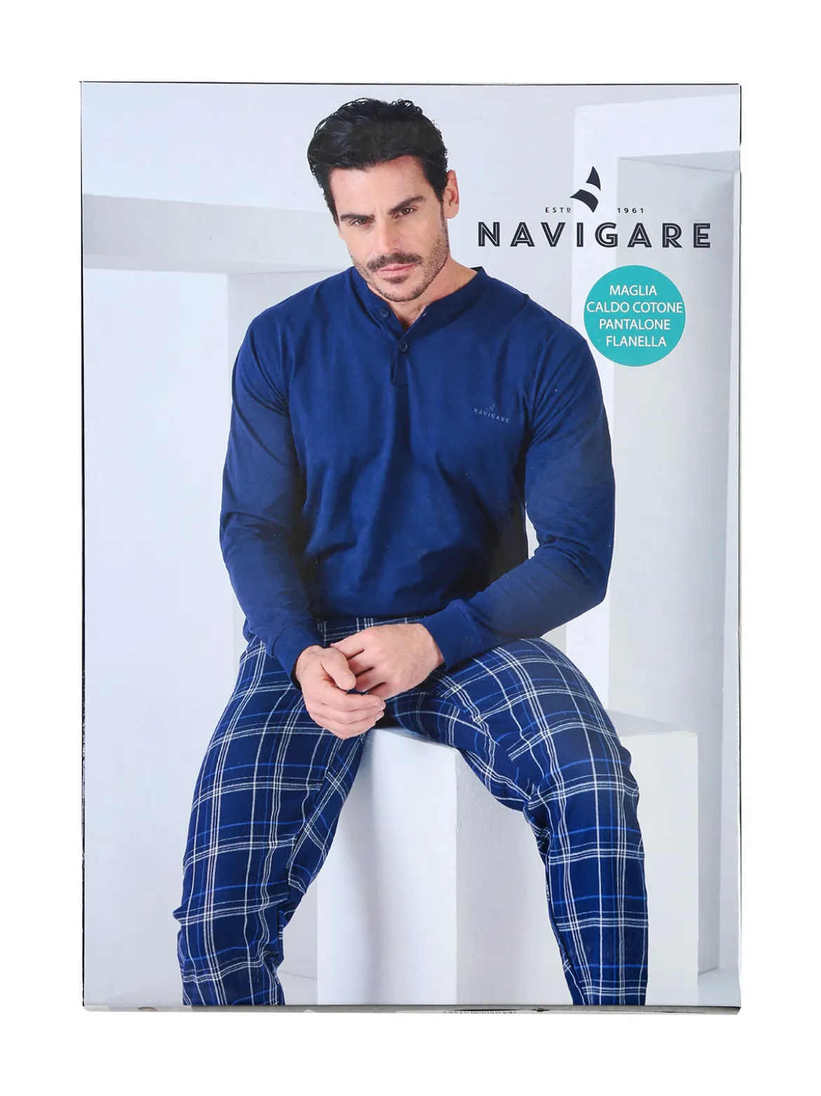 Navigare Pigiama da uomo in cotone interlock con pantaloni a quadri - militare
