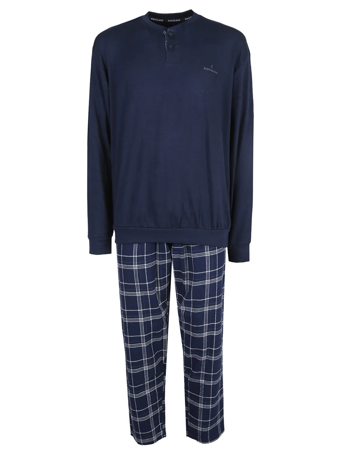 Navigare Pigiama da uomo in cotone interlock con pantaloni a quadri - blu scuro
