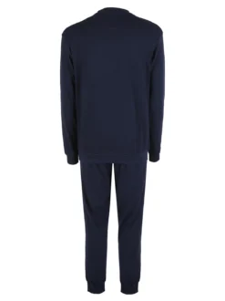 Navigare Pigiama lungo da uomo in cotone interlock con taschino - blu scuro