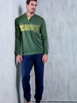 Navigare Pigiama lungo da uomo in cotone jersey