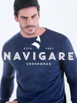 Navigare T-shirt intima da uomo a maniche lunghe in caldo cotone - blu