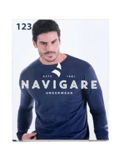 Navigare T-shirt intima da uomo a maniche lunghe in caldo cotone - blu scuro