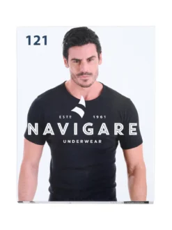 Navigare T-shirt intima da uomo girocollo in caldo cotone - nero