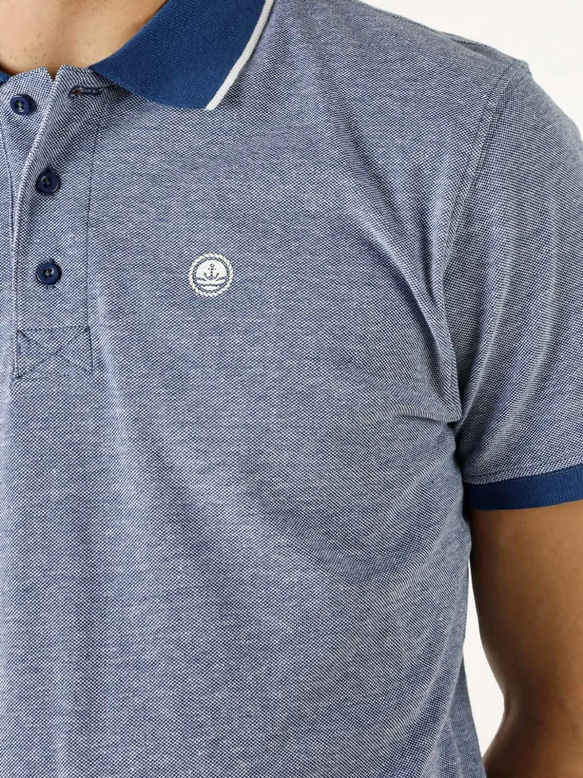 Navy Sail Polo da uomo in cotone a maniche corte con logo - blu