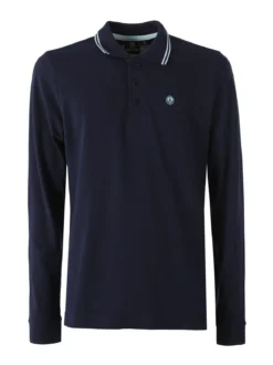 Navy Sail Polo da uomo in cotone a maniche lunghe - blu scuro