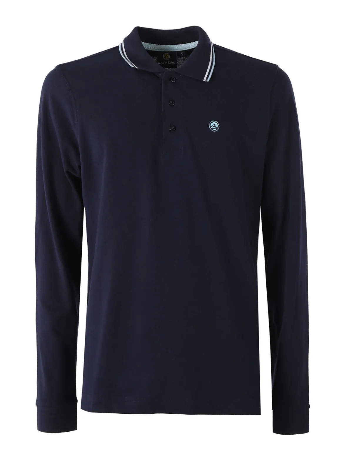 Navy Sail Polo da uomo in cotone a maniche lunghe - blu scuro