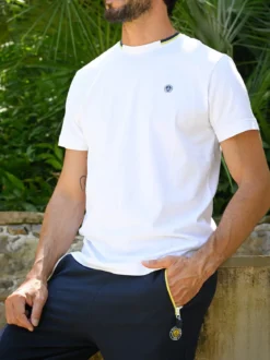 Navy Sail T-shirt da uomo in cotone con logo - bianco