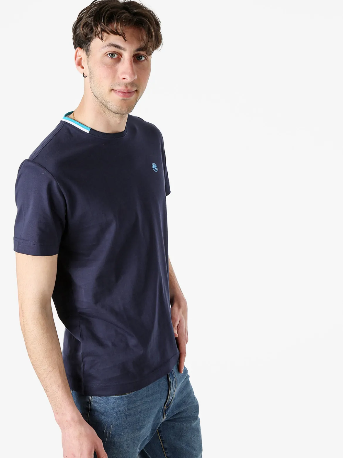 Navy Sail T-shirt da uomo in cotone con logo - blu scuro