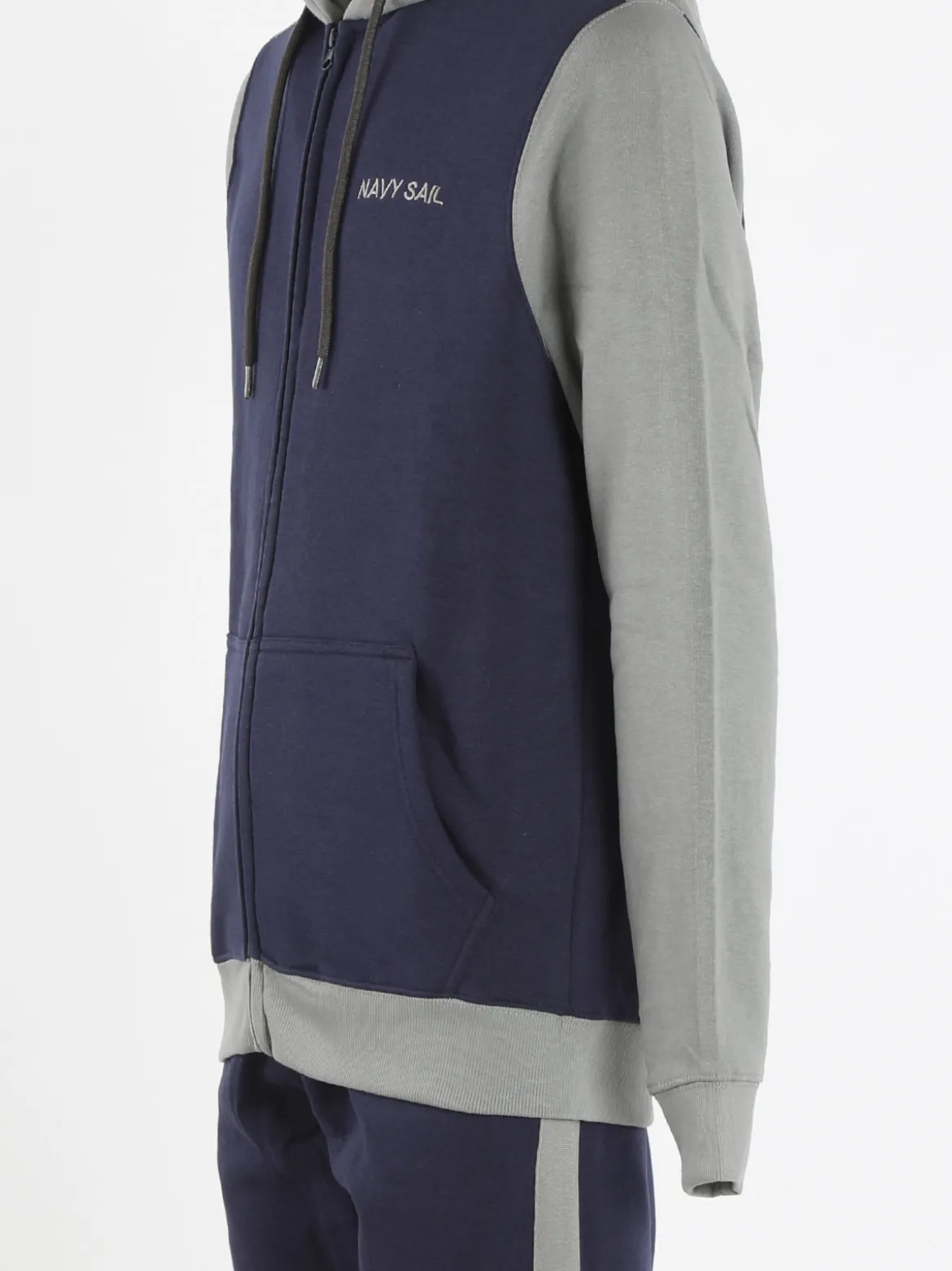 Navy Sail Tuta felpata da uomo con cappuccio e zip
