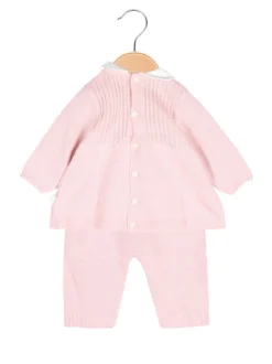 Nazareno Gabrielli Completo 2 pezzi da neonata in maglia con colletto - rosa