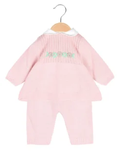 Nazareno Gabrielli Completo 2 pezzi da neonata in maglia con colletto - rosa